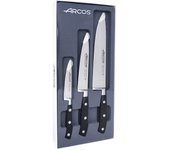 Arcos Riviera - Juego de Cuchillos de Cocina (Mondador + 2 Cuchillo Chef) - Acero Inoxidable Forjado NITRUM - Mango POM - Color Negro