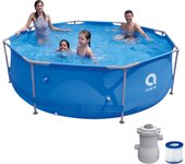 Piscina desmontable AVENLI Redonda ±300cm de diámetro y 76cm de altura con depuradora de cartucho 1136 L/h - Capacidad de agua (90%): 4383L (1158gal).  Instalación fácil y rápida sin herramientas.  Acero tecnológico anticorrosión. Con material Lam Tech.