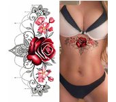 Realistic Black Rose Flower Temporary Tattoos Fake Waterproof Tatoo Body Art Arm Leg Floral Peony Bloosom Tattoo Stickers Makeup