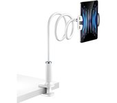 Soporte para tableta, Cuello de CISne, Brazos flexibles y ajustables, compatible para iPad, longitudinal total 98 cm (Blanco)