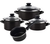 Magefesa Kenia Negra - Batería de cocina 7 piezas, acero vitrificado exterior negro, antiadherente bicapa reforzado