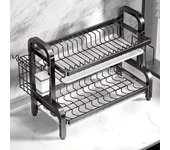 2025 NEW Dish Drying Rack 2-Tier Compact Kitchen Dish Rack Drainboard Set Large Rust-Proof Dish Drainer with Utensil Holder
