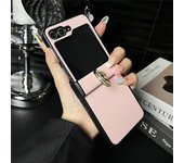 For Galaxy Z Flip 5 Case Ring Stand Holder Case Pure Color Leather Cover For Samsung Z Flip 4 zflip 3 Slim Luxury Business Case