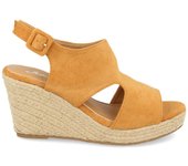 Davinia Shoes Sandalia de Mujer Semicerrada de Moda con Cuña de Yute, Pala de Ante con Abertura Lateral y Hebilla en el Tobillo. Primavera Verano 2020. Shoes&Blues.es YT5558-Camel
