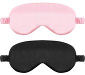 Lot De 2 Masques De Sommeil En Soie pour Dormir Bandeau En Satin Doux Avec Sangle Élastique Masque De Nuit Confortable pour Femmes Et Hommes (Noir Rose)