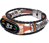 Leather Strap For Xiaomi mi Band 6 5 4 3 Bracelets Ethnic Style RetroHandmade Beads bracelet pulseira On miband 5 4 Watch Band