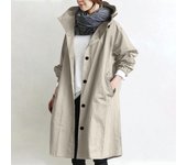 Trendy Women's Long Trench Coat Women's Solid Color Elegant Windbreaker Loose Comfortable Hooded Temperament Ladies Raincoat