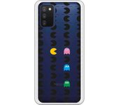 Funda compatible con Samsung Galaxy A03s - Patron Comecocos Negros Clear