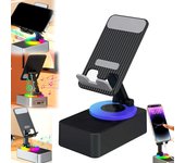 Soporte para teléfono celular con altavoz Bluetooth inalámbrico, soporte plegable para teléfono con altavoz Bluetooth inalámbrico y banco de energía, altavoz Bluetooth de inducción con sonido envolvente HD para el hogar y el exterior