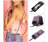 Hanging Rope Zipper Flip Leather Wallet Stand Card Holder Phone Bags Case for Samsung Galaxy Z FLIP 3 4 5 6