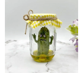 Grumpy Pickle In A Jar Sculpture Creative Mini Grumpy Clear Glass Pickle Statue Funny Aojiao Jar Pickle Cartoon Display
