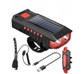Solar Bicycle Light USB Rechargeable Power Display MTB Mountain Road Bike Front Lamp with 120dB Horn Flashlight Bicycle Lights