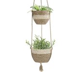 La Jolíe Muse Indoor Outdoor Hanging Planter, Natural Sea Grass Flower Pots, Beige（2pcs）
