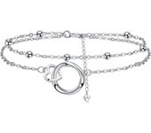 Bracelet Femme en Argent Sterling 925 Double Chaîne avec Chaîne Perles avec Zirconium pour Cadeaux Originaux Femmes - avec Boîte Cadeau argent-trèfle à quatre feuilles