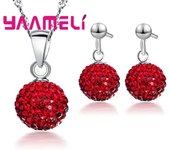 925 Sterling Silver Stamped Bridal Jewelry Sets Women Girls Wedding Gifts Austrian Crystal CZ Disco Ball Necklace Hoop Earrings
