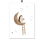 Boho Space Rocket Bear Rabbit Hedgehog Bee Flowers Nursery Posters Wall Art Print Canvas Painting Baby Kids Room Home Decoration