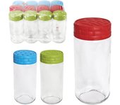 CM - Bote de Cristal con Tapa Ratán. Pack 6 y 12 Unidades en Colores Surtidos. Disponible a Elegir en Varios Tamaños. Tarros de Cristal para Cocina. Almacenaje de Cereales, Legumbres, Líquidos, Verduras, Frutas. Botes con Cierre de Rosca para Conservas