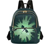 Mini mochila con diseño de dragón del bosque y cielo estrellado, color verde, para mujer, bolso de hombro, informal, ideal como regalo para la universidad y el trabajo (S)