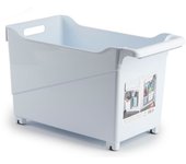 Tradineur - Carrito multiusos de plástico con ruedas y asa Nº2, cesta organizadora para productos de limpieza, baño, cocina (Blanco, 28 x 23,7 x 45 cm)