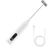 Batidora eléctrica de tres velocidades con ajuste inteligente de velocidad, espumadora de leche eléctrica tipo C, recargable, de mano, color blanco