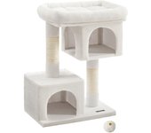 Feandrea Árbol para Gatos, Torre para Gatos de 84 cm, L, para Gatos Grandes de hasta 7 kg, Plataforma Grande para Gatos, 2 Cuevas para Gatos, Rascador, Gris Ahumado/Beige/Gris Claro/Blanco Crema