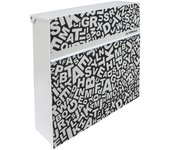ARREGUI Plate E6512 Buzón Exterior de Acero Tamaño L (Revistas y Sobres C4) | con serigrafía decorativa "Words" | Buzón de Pared Grande | Buzón Moderno y de Gran Capacidad | Antilluvia | Blanco