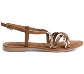 Sandalia plana para mujer Tamaris en coñac, oro y cuero animal 1-28139-44-392