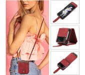 Hanging Rope Zipper Flip Leather Wallet Stand Card Holder Phone Bags Case for Samsung Galaxy Z FLIP 3 4 5 6