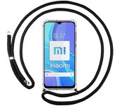 Tumundosmartphone Funda Colgante Transparente para Xiaomi Redmi 9 con Cordon Negro
