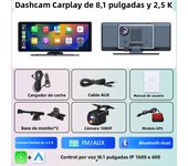 8.1 Inch 2.5K DVR Wireless CarPlay & Android Auto Dash Cam Bluetooth Audio GPS Navigation Dashboard Dual Lens Video Recorder