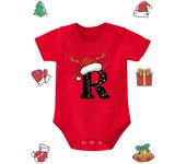 Cute Baby Christmas Hat Custom Name Letter Combination Printing Bodysuit Letter Font A B C D E F G Short Sleeve Toddler Jumpsuit