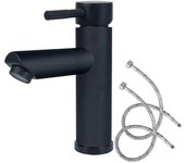 Grifo Lavabo Negro With Tubería Agua Fría y Caliente 165mm Redondo Grifo para Baño Caliente y Frío Grifo de Agua Negro Mate Maple Inoxidable para Llavabo Baño Monomando para Lavabo Negro