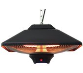 Outsunny Calefactor Exterior 1000/2000W Estufa Colgante de Techo Infrarrojos Radiante Halógeno con Control Remoto Luz LED para Interior y Exterior 43x43x25 cm Negro