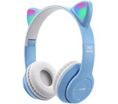 Auriculares inalámstricos para Juegos con orejas de Gato, Graves Estéreo, Micrófono incorporado E iluminación y efectos personalizables (Azul y Blanco)