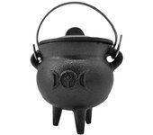 1 unids Hierro Caldera con tapa de mango Moon phase Bruja olla Grabado Quema olla para hechizo smudging RIT