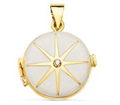 Guardapelo colgante Oro 18k mujer 21 mm. diamante centro 0.035ct. esmaltado blanco
