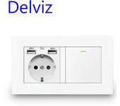 Delviz EU Standard Light Switch, 16A power Outlet, 146mm * 86mm panel, 1 Gang 1Way / 2Way Stair Corridor Switch, Wall USB Socket