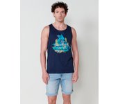 Koroshi Camiseta Sin Mangas de Algodón con Estampado Delantero. Cuello Redondo. Color Navy para Hombre