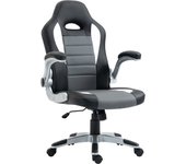 HOMCOM Silla de Oficina Ergonómica Silla de Escritorio Ajustable en Altura Reposabrazos Abatibles con 5 Ruedas Cuero Sintético PU Carga 120 kg 65x69x112-122 cm Gris