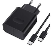 Cargador USB C de 45 W de carga rápida compatible con modelos Samsung con cable, cabezal adaptador de carga tipo C negro