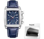 Megir Rectangle Dial Leather Strap Watch for Men Casual Blue Chronograph Quartz Watches Man Wristwatch Montre Reloj Часы М�