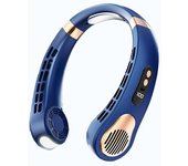 Mini ventilador portátil para colgar en el cuello, sin aspas, recargable por USB, color azul
