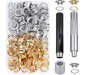 203PCs Estuche de lápices Ojales de metal Costura de ojales Kit de ojales de metal de 12mm Ojal Herramientas de reparación de ojales para tienda Lona Bolsa de lona de cuero Cortina de ropa DIY-Oro plata