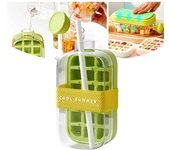 Cubitera, Bandeja para Cubitos de Hielo, Cubitera con Tapa y Recipiente, Cubitera para Botellas de Agua, Cubitera con Prensa en Forma de Tetera (Verde, 800 ml)