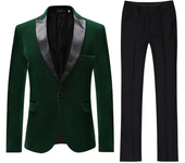 2 Piece Men's Green Velvet Suit Peak Lapel One Button Blazer Wedding Groom Tuxedos Pants Jacket for Party Prom