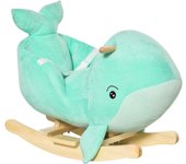 HOMCOM Caballito Balancín Forma Ballena para Niños de 18-36 Meses Mecedora de Felpa con Sonidos Cinturón de Seguridad y Reposapiés 60x33x50 cm Turquesa