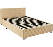 TECTAKE - Cama acolchada con tiras LED y espacio de almacenamiento, Elegante con fino revestimiento de terciopelo y capitoné estilo Chesterfield, Iluminación LED lateral e indirecta con varios modos y colores, incluyendo mando a distancia, Abatible