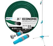 Manguera de Jardín Cellfast ECONOMIC 5/8" (15mm) + Ducha de Jardín con Base + Juego de Boquilla de Manguera Ajustable