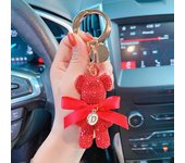 Fashion Full Diamond Medium Violent Bear Car Keychain Creative Letter Big Round Chain Keychain Bag Pendant Doll Girl