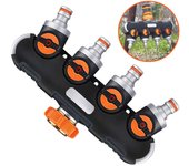Distribuidor de Riego de 4 Vías, divisor de Manguera de uso general para exteriores de 4 Vías para Jardín y Hogar.